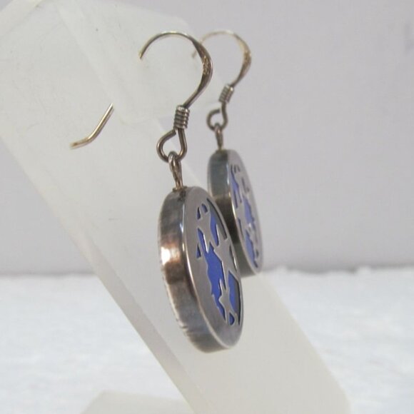 Sterling Silver Celestial Half Moon and Stars Blue Glass Pierced Earrings - Picture 3 of 12